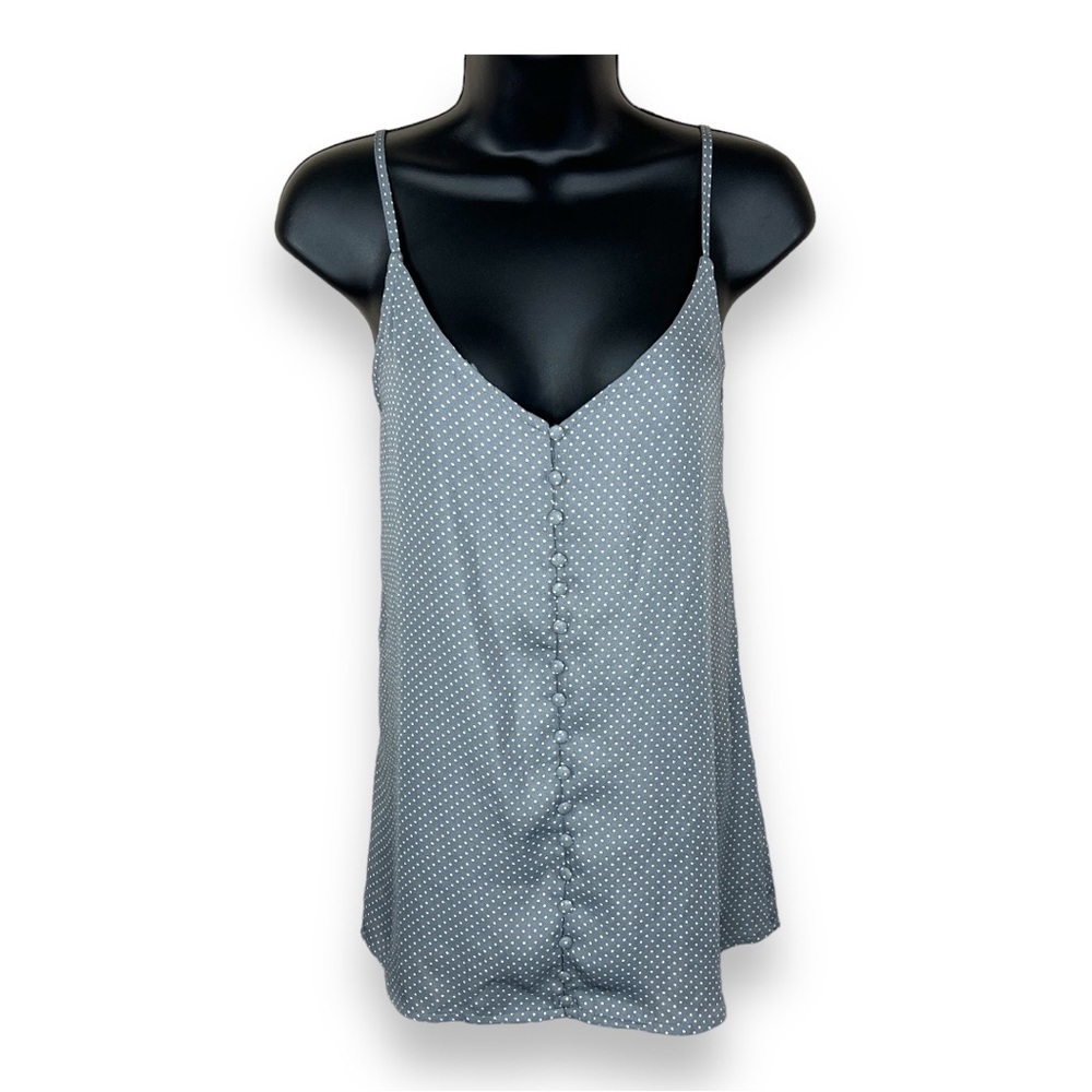Medium Staccato Grey White Polka Dot Sleeveless Tank Top V Neck Retro Pinup